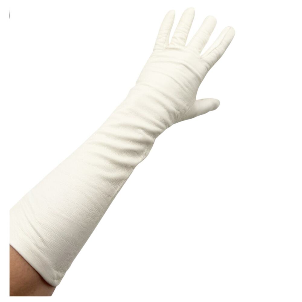 vintage Aris of Paris white leather Below Elbow Dress Gloves women's 7 small